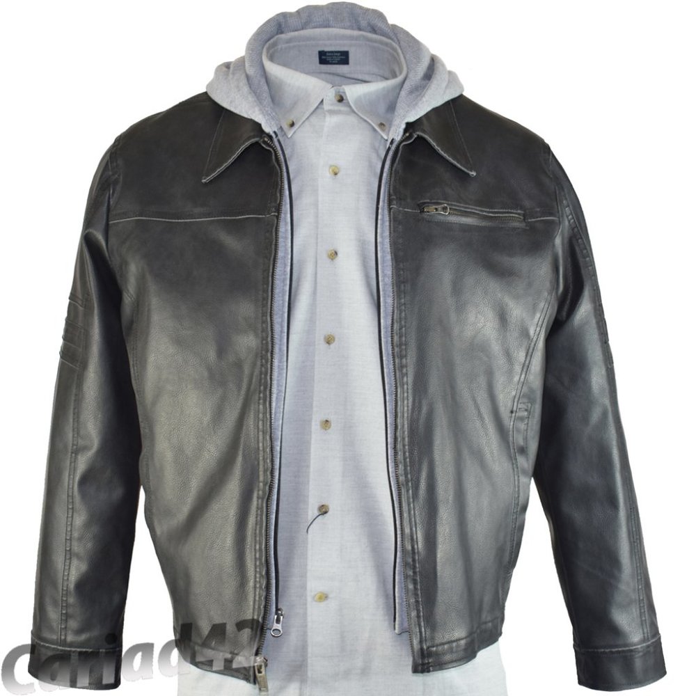 Guess Black Faux Leather Motorcycle Jacket with Zip Out Hooded Lining XL .. NWT